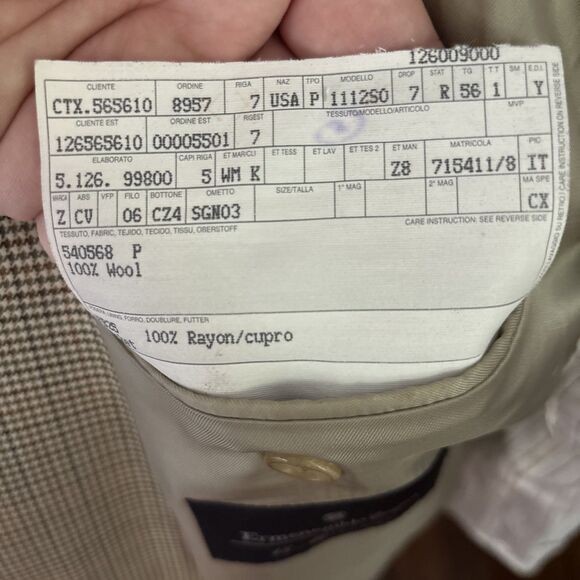 Ermenegildo Zegna Saks Mens Australian Wool Tan Houndstooth 46R US Blazer Jacket - Picture 14 of 16